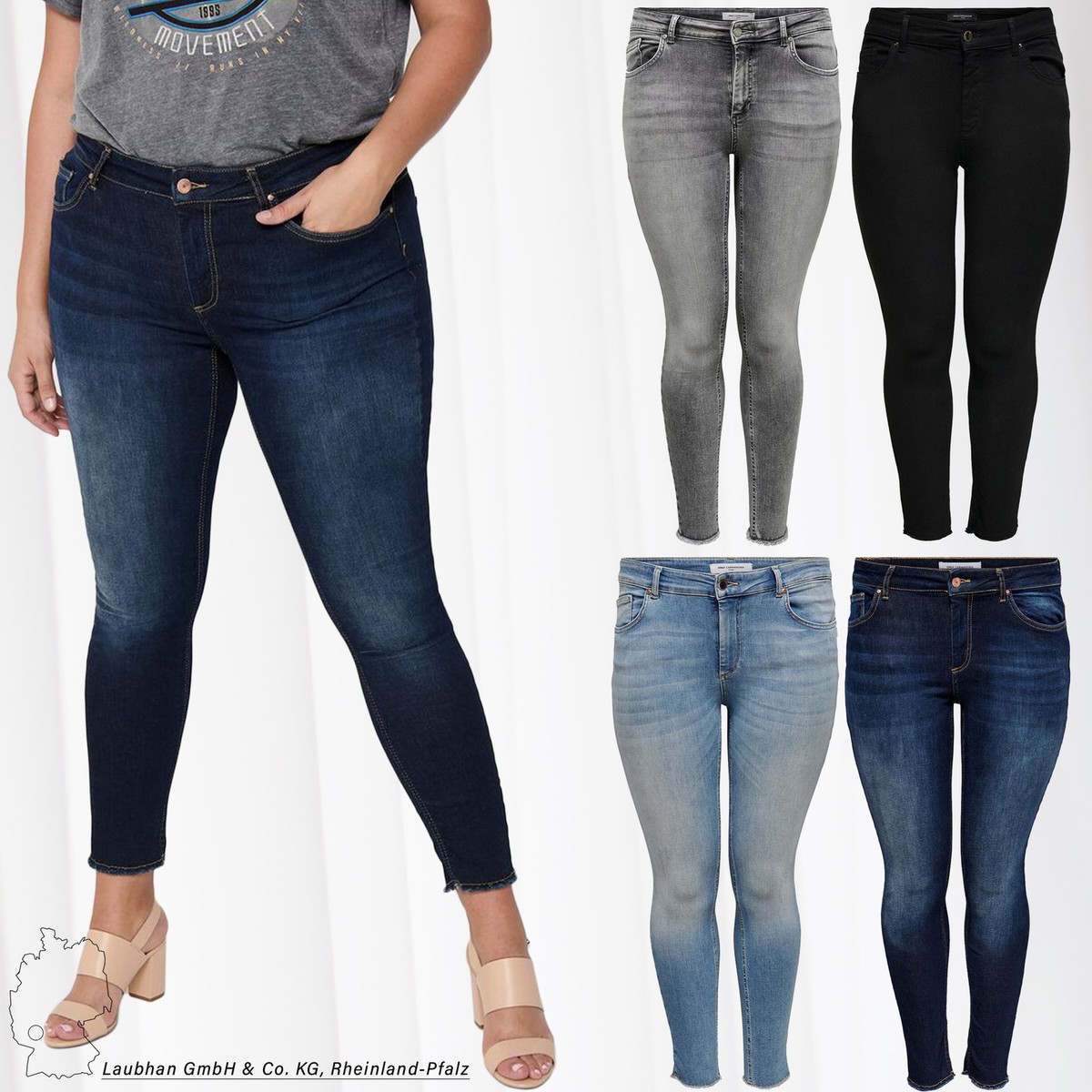 ONLY CURVY Jeans skinny taglie forti donna denim stonewashed