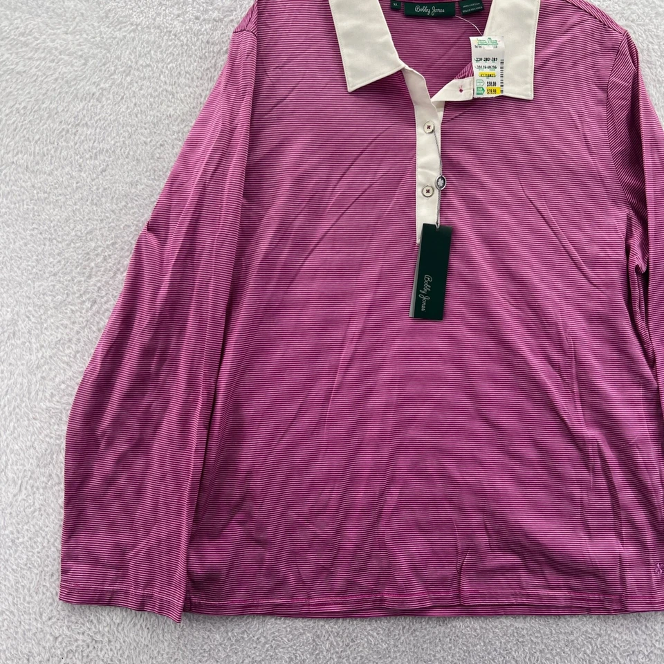 Nueva Camisa Polo Bobby Jones Para Mujer XL Púrpura Rayas Cuello Golf Manga Larga Foto 2 de 4