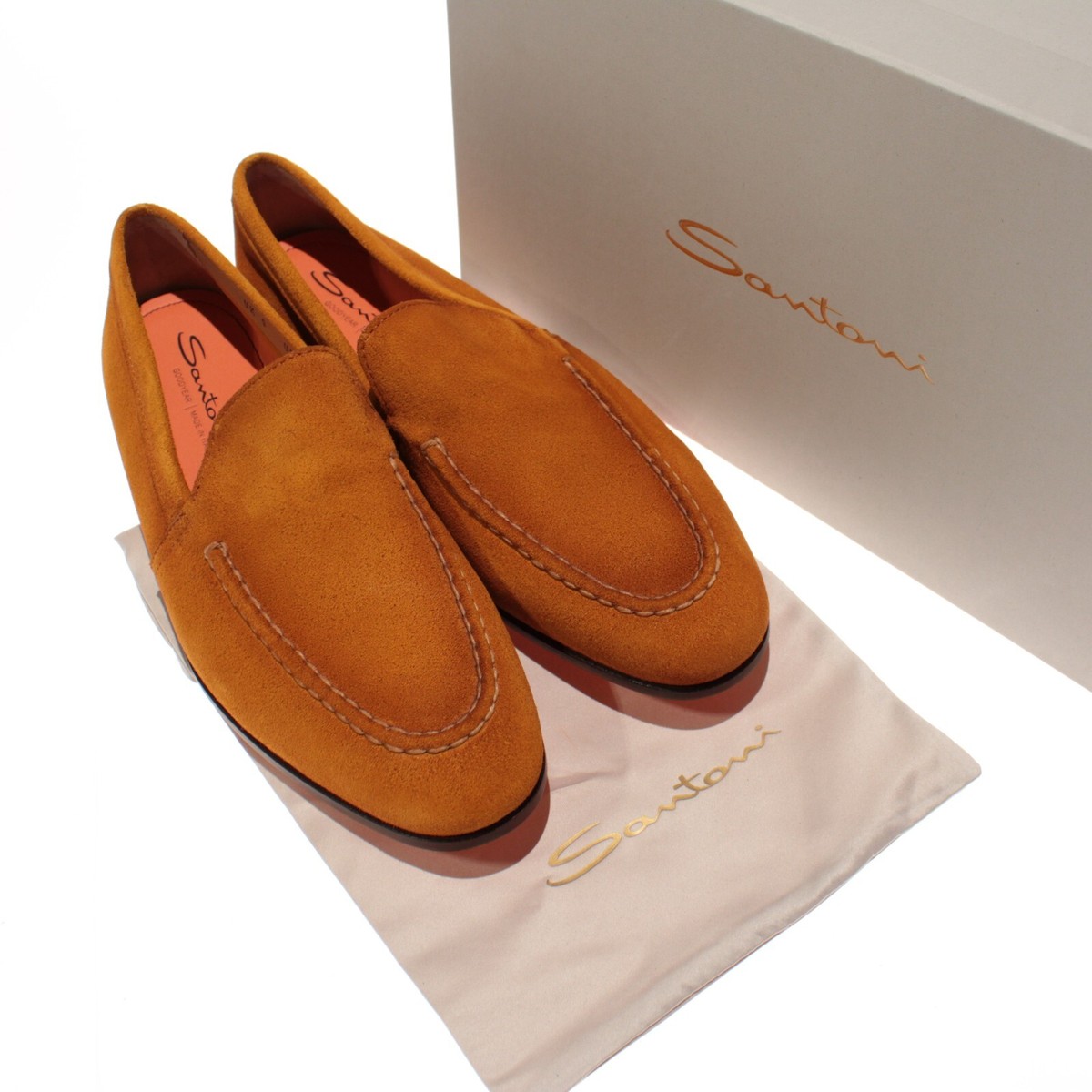 Santoni NWB Daisy Loafers Size 9 US 10 in Orange Suede Made in