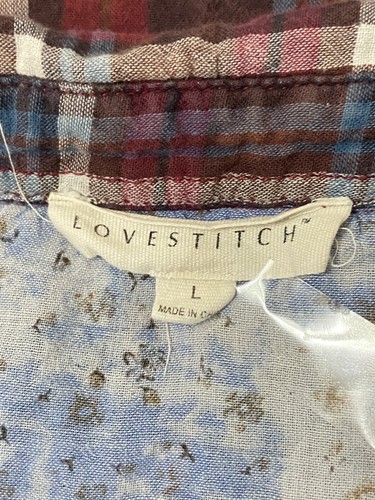 Love Stitch Womens Wester Pearl Snap Red Plaid Flannel Shirt Size L - Picture 7 of 9