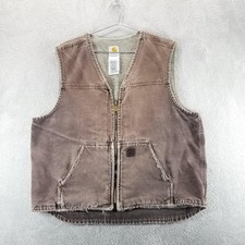 Carhartt Vest Mens XL Brown V26 Canvas Sherpa Lined Full Zip Insulated Workwear