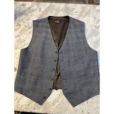 Cremieux Collection Mens Suit Vest Grey Blue Glen Plaid Waistcoat Cinch Back XL