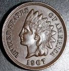 1907 INDIAN HEAD CENT - With LIBERTY & Near 4 DIAMONDS - AU UNC