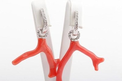 Rote Sardegna Korallen Ohrringe Ast Design Kristall Silber Neu! *