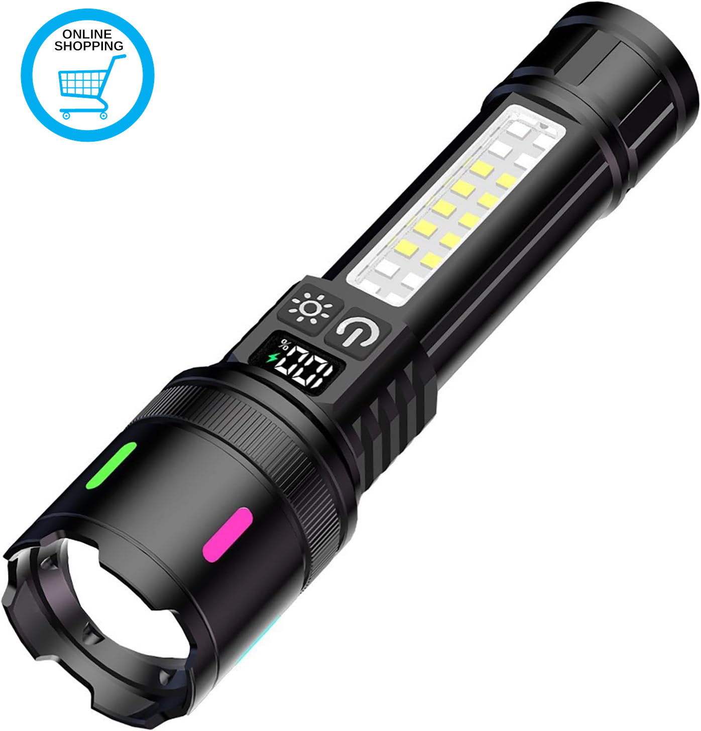 Rechargeable Zoomable Torch – LED Zoomable Flashlight with COB Side Light, 9 Mod