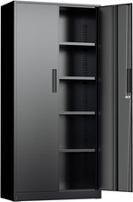 Black Metal Storage Cabinet, 72" Locking Steel Cabinets with 2 Door and 4 Adjust