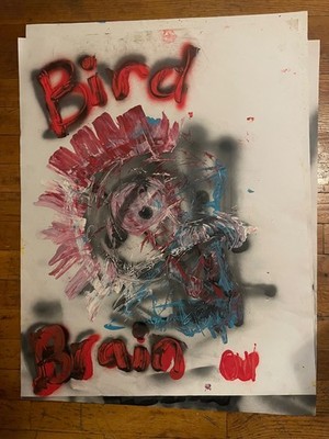 Original art poster by Ody West painting 22x28 graffiti Bird Brain Banksy new