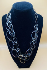 Daisy Fuentes Silver Tone Oval Link Statement Chain Necklace Signed Adjustable