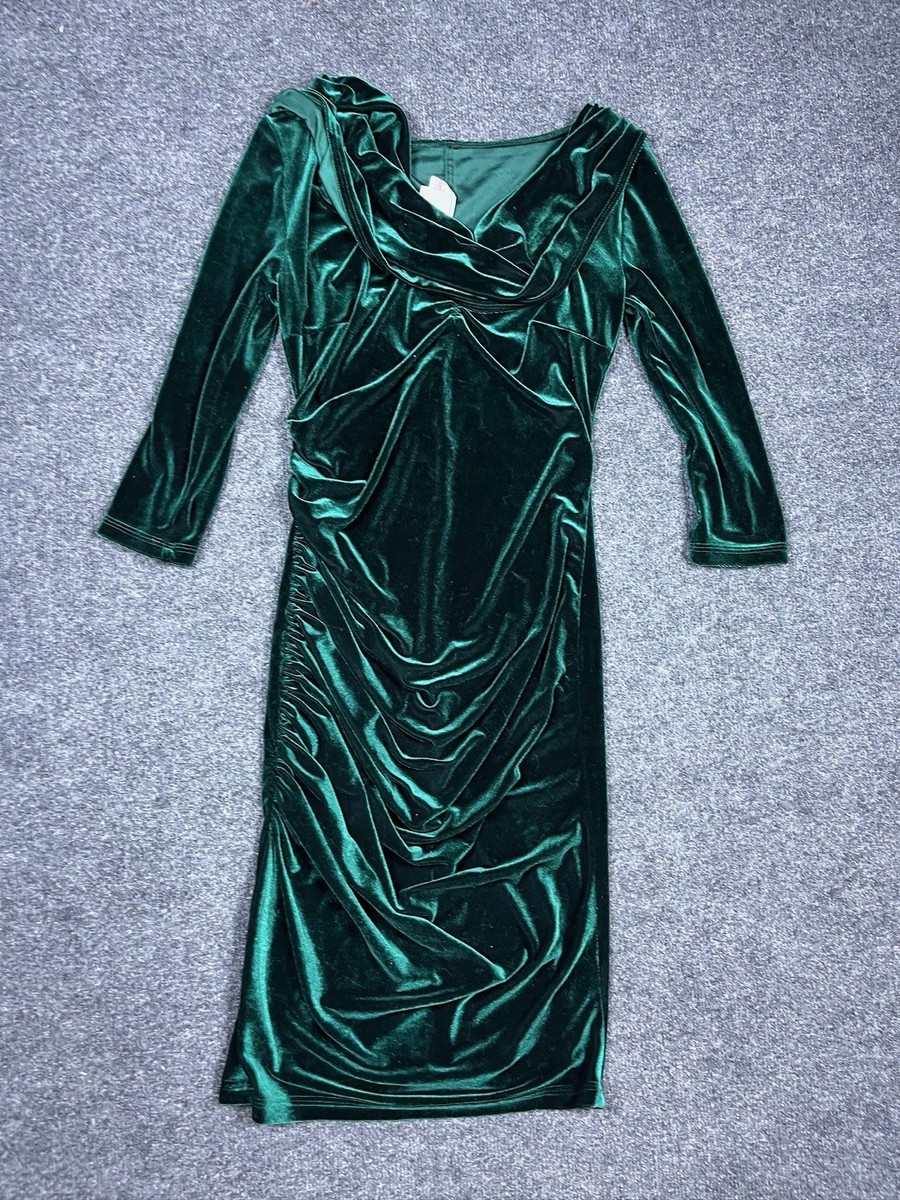 Wiggle Dress Green Velvet Pencil Dress Emerald Green Velour Wiggle Dress  With V Neck, 3/4