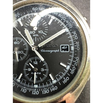 Vtg Seiko Panda Chronograph Quartz 7T32 7C60 Black Dial  display picture 1