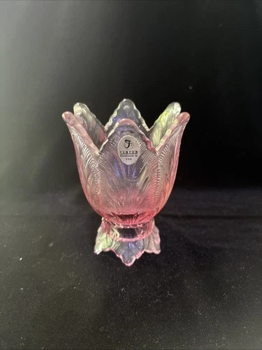 Vintage Fenton Iridescent Pink Glass Tulip Votive Candle Holders
