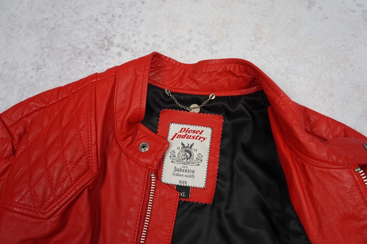 DIESEL MENS JACKET LEATHER COWHIDE RED 100% AUTHENTIC SIZE XL | eBay