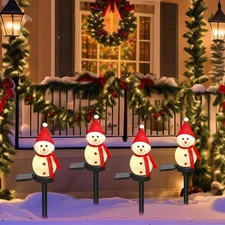 4×Solar Christmas Pathway Lights Outdoor Decor Snowman Stake Lights Garden Decor