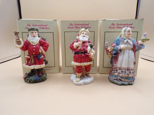 3 Vintage International Figurines Santa Claus, Father Christmas, Babouschka K25