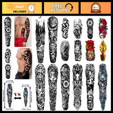 Extra Large Waterproof Temporary Tattoos - 8 Sheets Full  Half Arm Stickers for