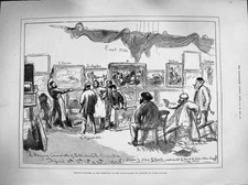 Old Antique Print 1883 Hanging Pictures Exhibition Royal Society Painters 19th