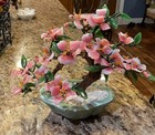 Vintage Jade Glass Cherry Blossom Bonzai Tree Pink Flowers Chinese Decor GUC — photo 2