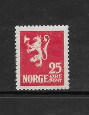 NORWAY SCOTT 102 MH VF - 1924 25o SCARLET ISSUE - LION RAMPANT