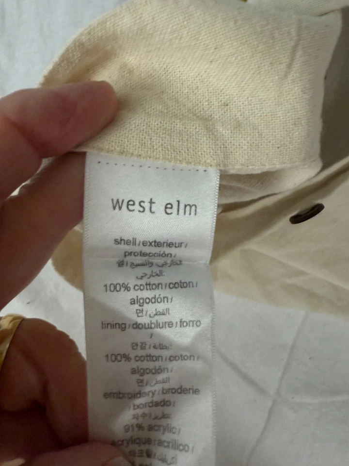 WEST ELM 象牙色 蓝色 金色 几何现代 棉 枕套 20 x 20 — 第 3/3 张图片