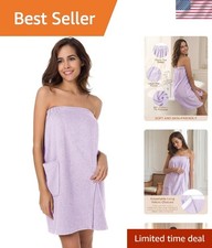 Women Bath Towel Wrap Robe, Soft Cotton Terry Spa Cloth, Plush Adjustable Clo...