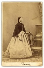 Antique CDV Circa 1860s Nichols Gorgeous Lady Fanny By Piano Cambridge England