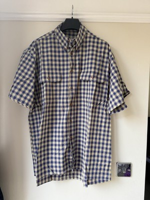 Tom Sayers Kariertes Kurzarm Hemd Herren Large Blau Beige Button Down Freizeit