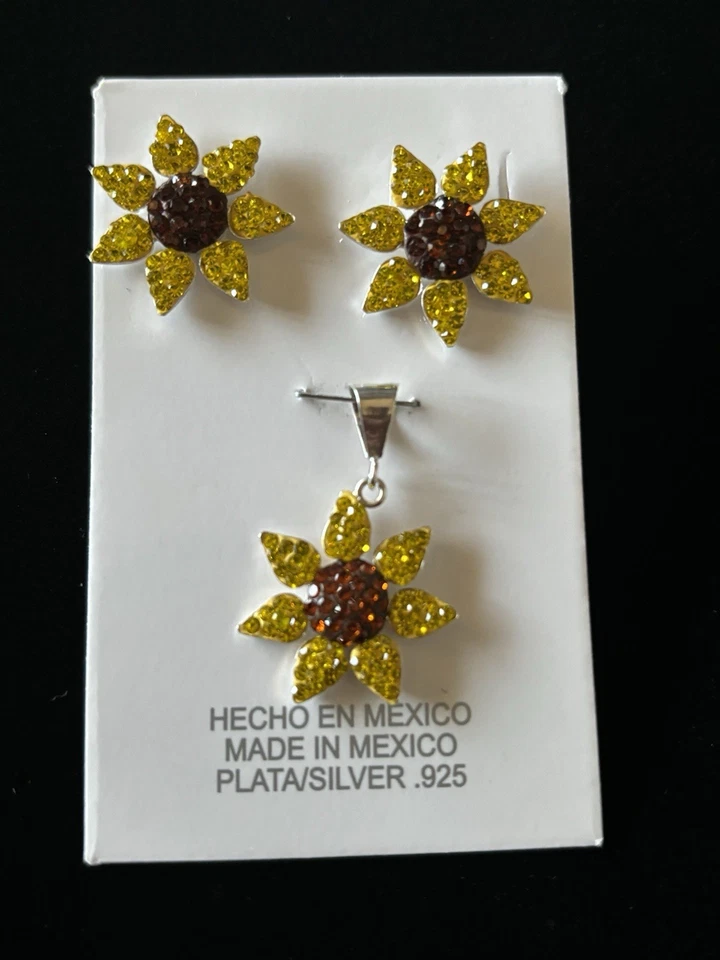 Sterling Silver Sunflower Earrings And Pendant Set  - Image 4 of 4