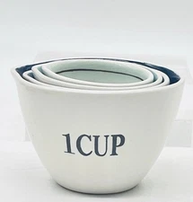 Pottery Barn Set 4 Stackable Ceramic Measuring Cups Large Print Out 1 C ~ 1/4Cup