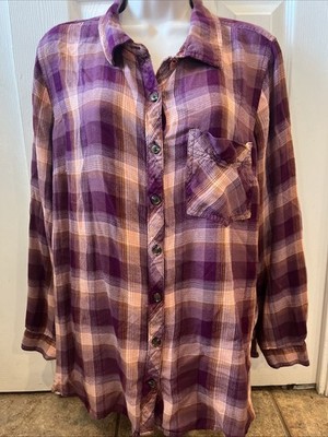 Women s Terra & Sky 1X 16W/18W Long Sleeve Plaid Button Up 
