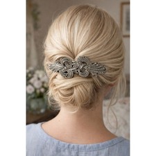 Vintage Silver Tone Ornate Bow Scroll Hair Barrette Clip Made in Korea 3.75"
