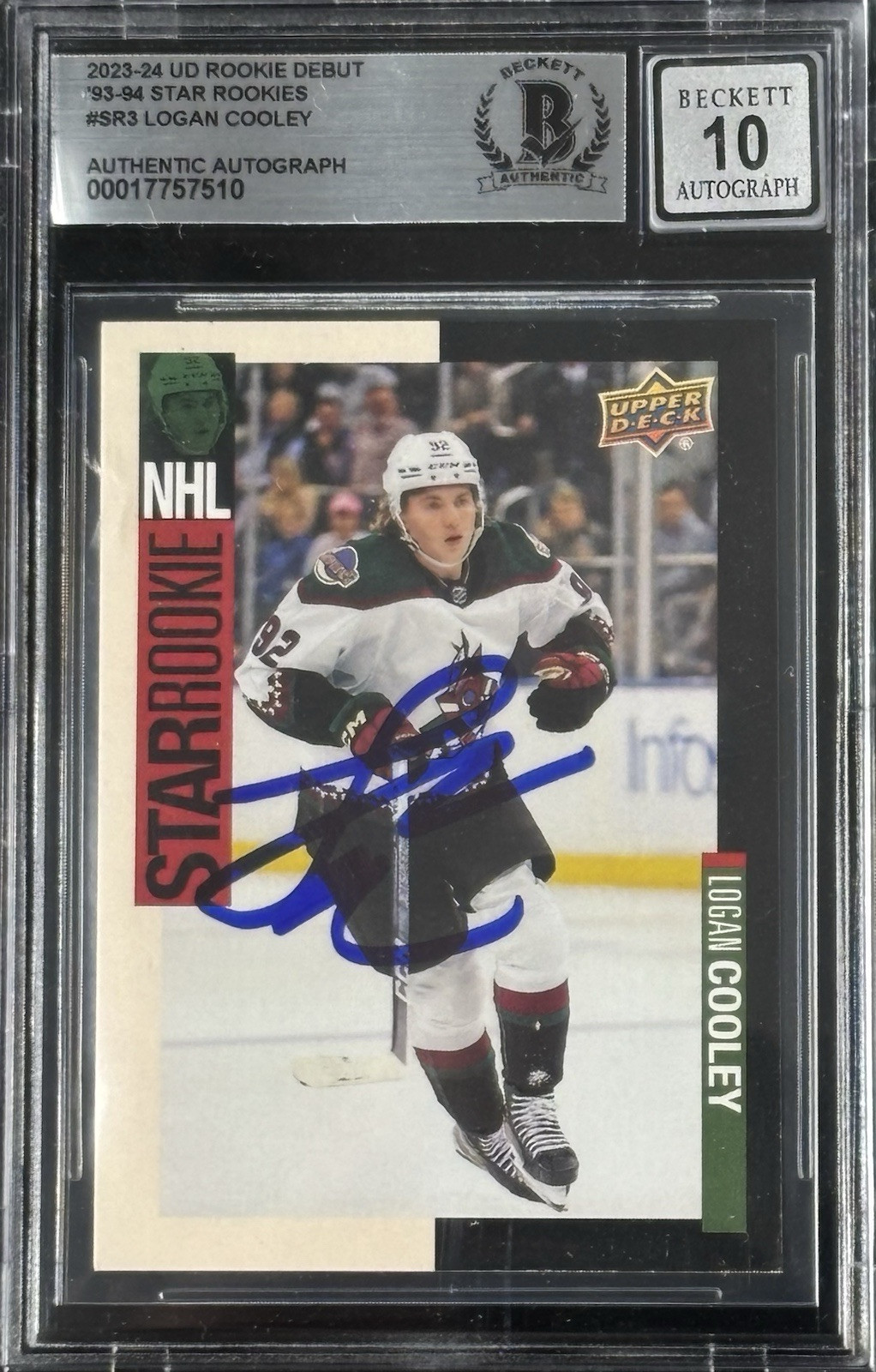 Logan Cooley Signed 2023-24 UD Debut 1993-94 Star Rookies #SR-3 RC BAS Auto 10