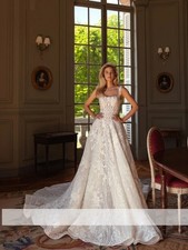 Luxury Glitter Lace Appliques Wedding Dresses Square Neck A-line Bridal Gowns