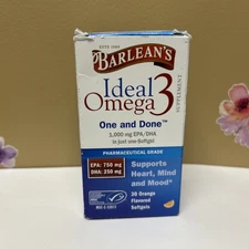Barlean's Ideal Omega 3 - 30 Softgels- 1000 mg.- New In sealed Box