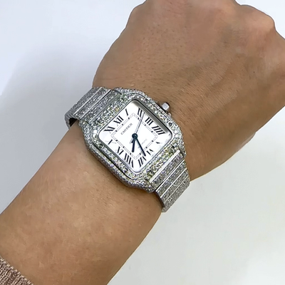 NEW 40mm Cartier Santos WSSA0018 Custom 11.5CTW Diamond White Dial