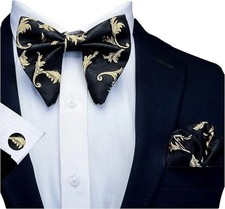Fashion Floral Adjustable Pre-tied Big Bow Tie and Pocket Champagne/Black