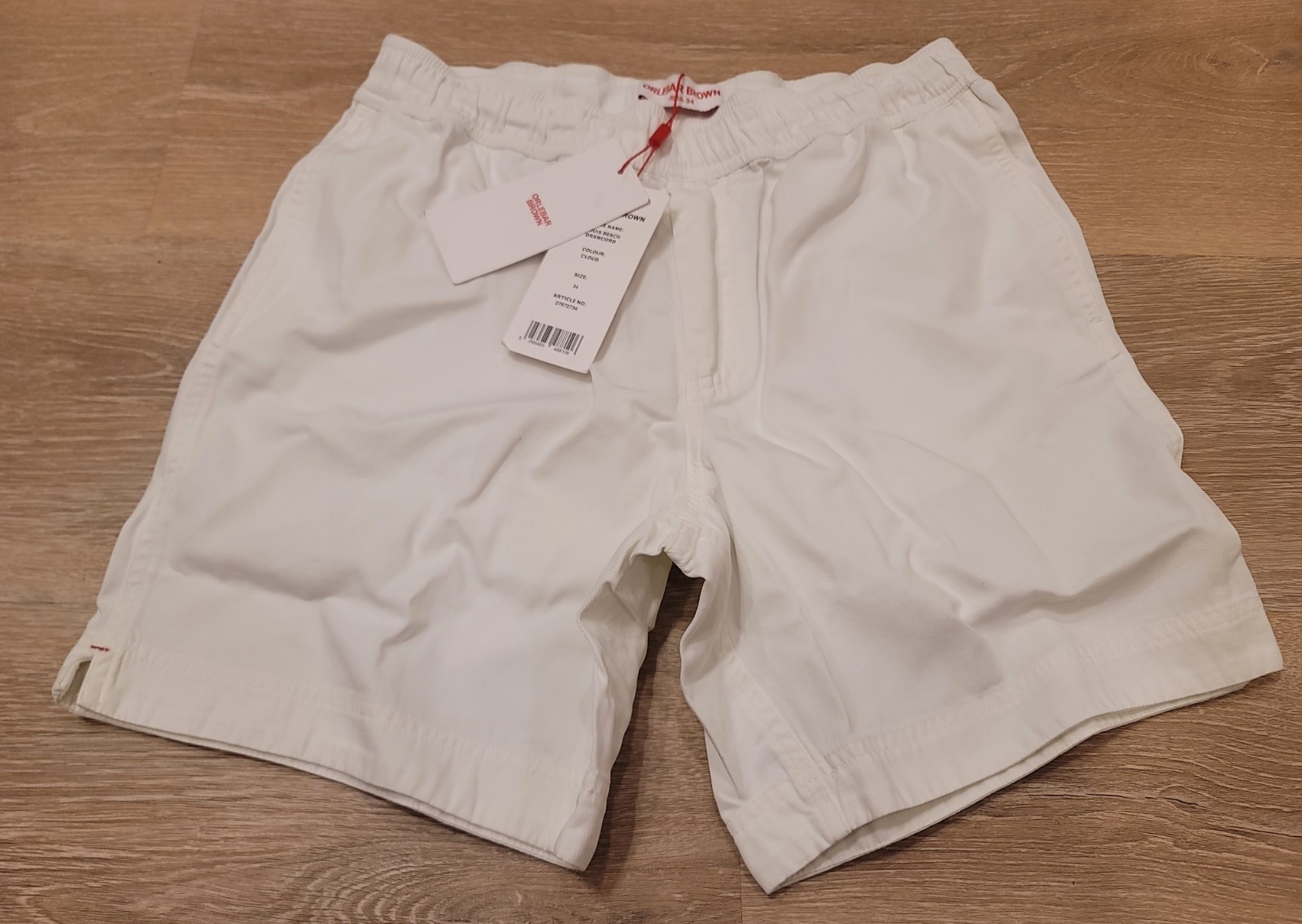 Orlebar Brown Louis Beach Cloud Drawcord  Shorts Men's 34 White Cotton NEW