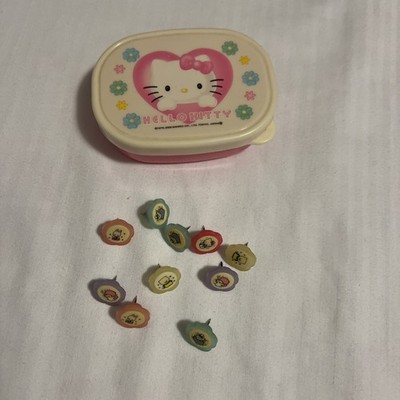 Lot Of 10 Vintage Sanrio Hello Kitty Push Pins Thumb Tacks & Plastic Containers