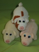 VINTAGE Galoob 1997 Pound Puppies PIGS Pink Cream  Spotted 3 BABY Mini Plush