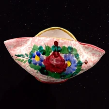 Vintage M.N. Co. Italy Pinched Bowl Majolica Numbered 3.5”T 8”W Flowers Vase