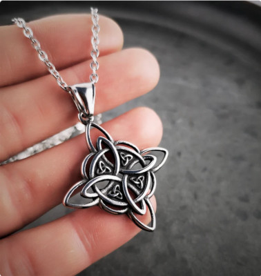 WICCA PAGAN WITCH SYMBOL CELTIC KNOT Pendant 24'' 925 Sterling Silver Necklace