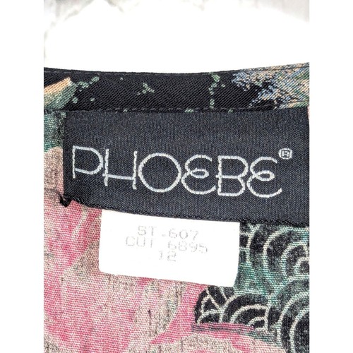 VINTAGE 80s PHOEBE Black Floral Belted Layered Midi Dress Boho Cottage Size 12 - Picture 8 of 9