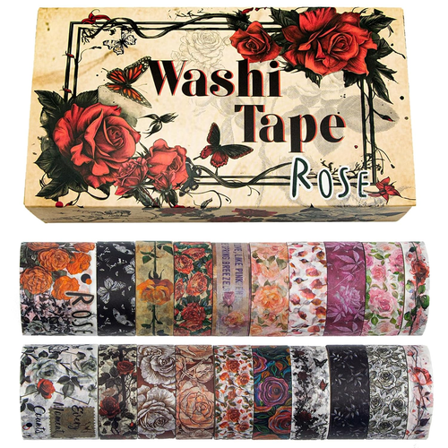 Rose Washi Tape Set, 20 Rolls Vintage Floral Washi Tapes for Journaling, Thanksg
