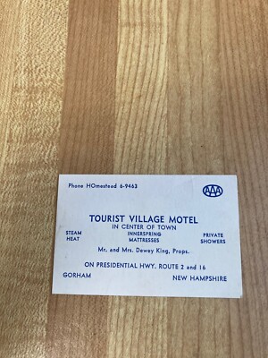 VTG TOURIST VILLAGE MOTEL GORHAM, NH : MR & MRS. D. KING PROPS. BUSINESS CARD