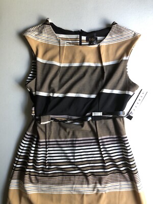 NWT Women s Size 14 ILE New York Tan/Black Striped Sleeveless Formal Dress