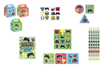 Gamer Birthday Party Bag Fillers Favours Gifts Stickers Puzzle book Tattoo Toys