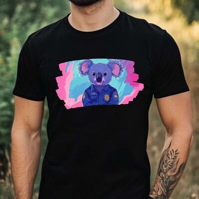 T-Shirt Herren Koala als Polizist Motiv Baumwolle Größe XS bis 5XL