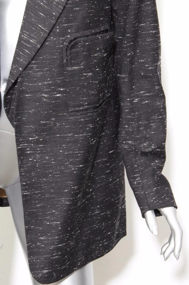 Chaqueta Blazer Abrigo Largo Abierto Sin Cuello Moteado Gris y Blanco CHLOE 2-34 Foto 3 de 4