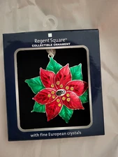 Regent Square Collectible Poinsettia Green Red Tree Ornament European Crystals