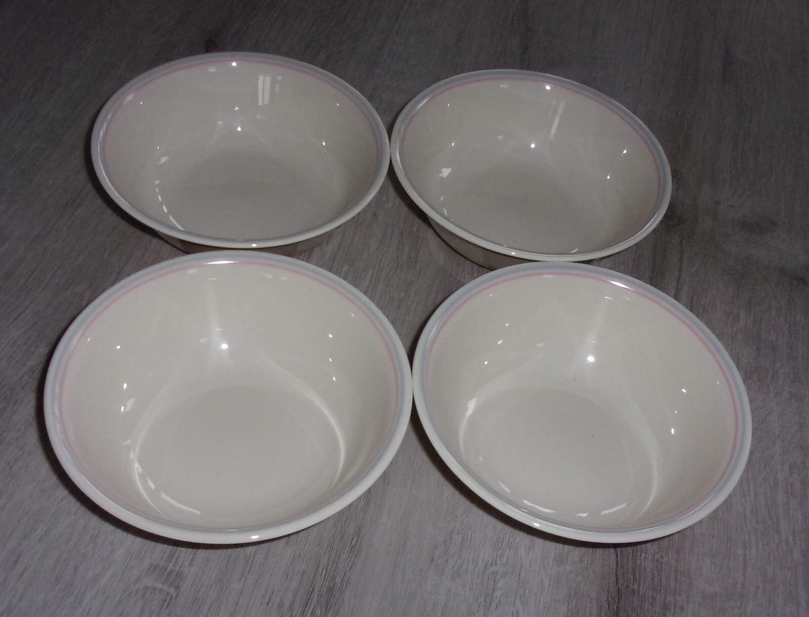 4 Corelle Corning English Breakfast Cereal Bowls Pink Blue Stripes