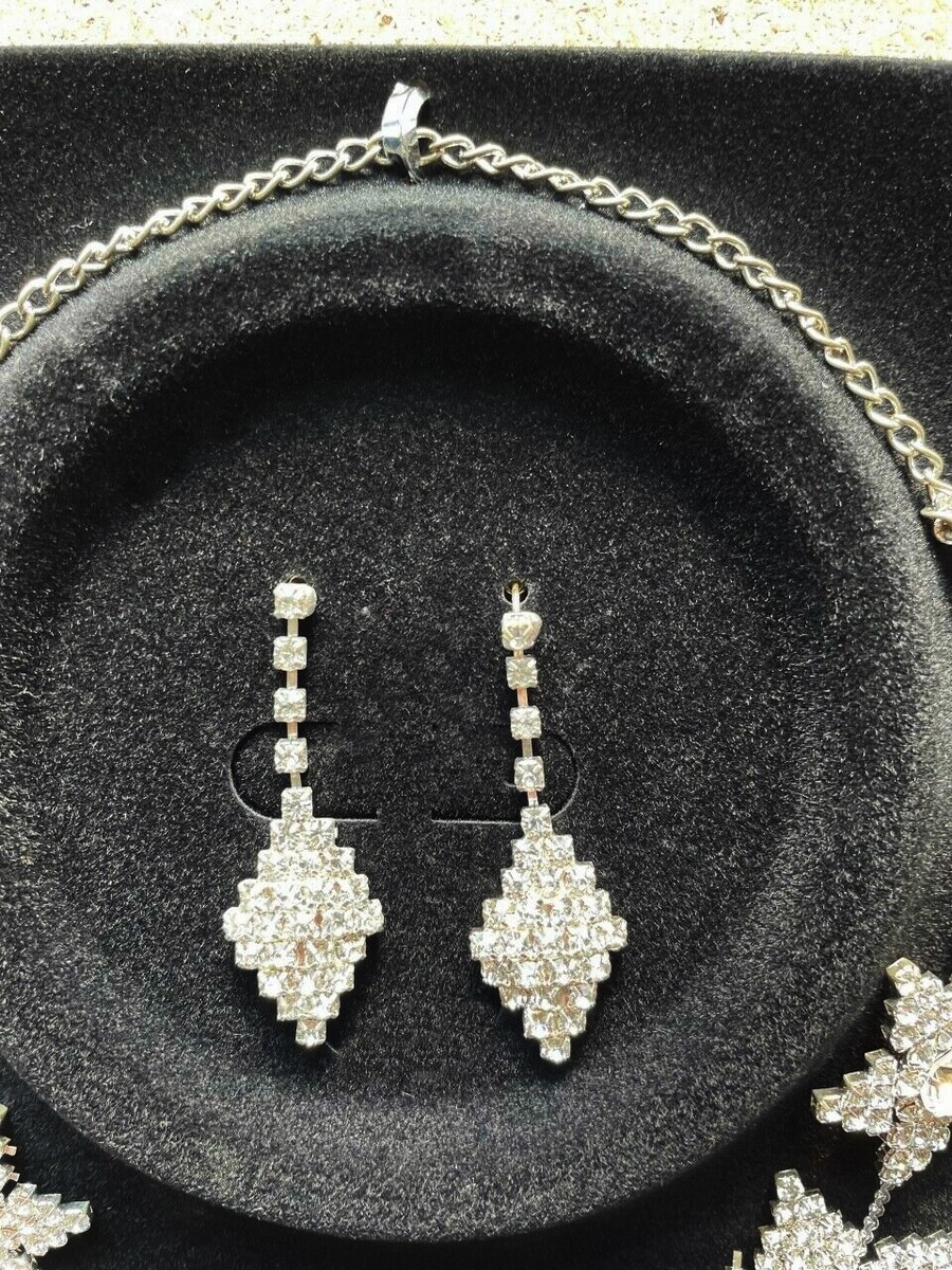 Ensemble collier et boucles d'oreilles en acier inoxydable avec strass | Mercerie et Tissus